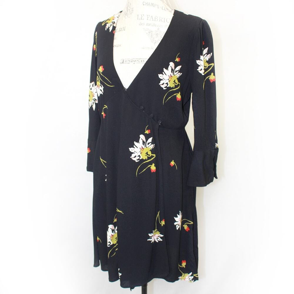 Free People vintage Y2K black floral empire waist rayon dress Medium